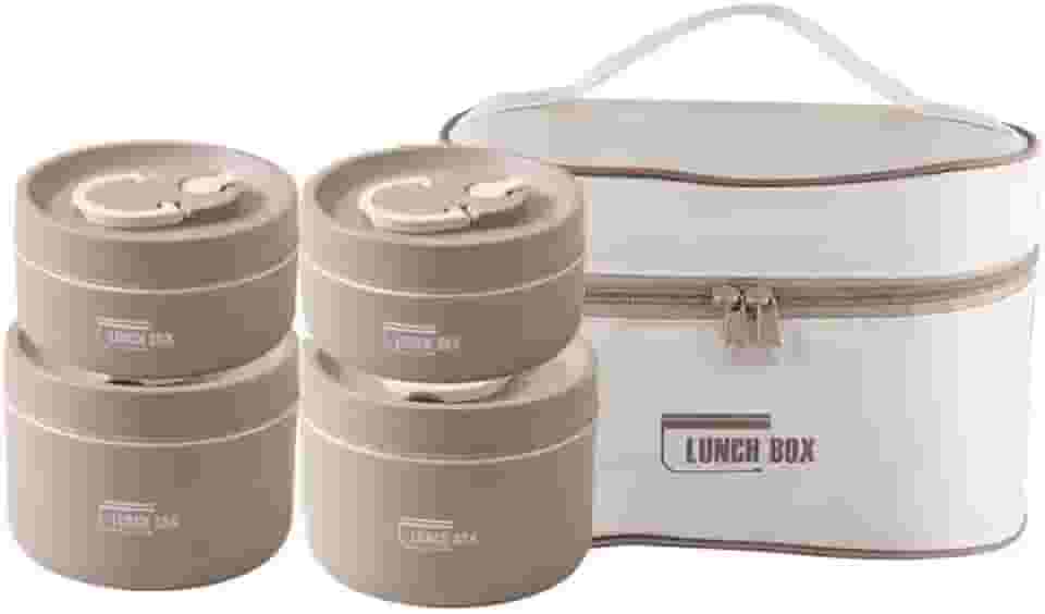 Kit Marmita Térmica com 4 Potes, 2x 440ml + 2x 600ml, Bolsa Térmica Incluída | Praticidade e Estilo na Hora da Refeição! (Marrom)