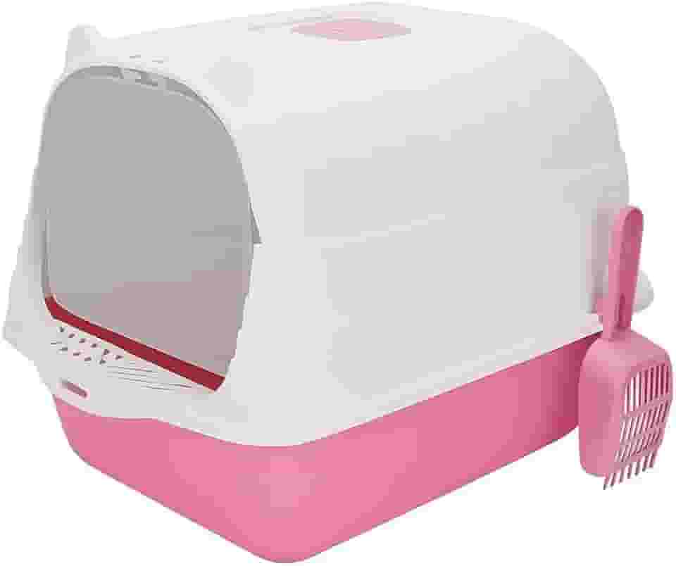 GenéricoCaixa de areia banheiro de gato fechado grande completo peneira bandeja filtro + pá(Rosa)