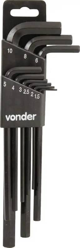 Vonder, Jogo De Chaves Hexagonais (Allen) Longa, 1,5 Mm A 10 Mm, Com 9 Peças.