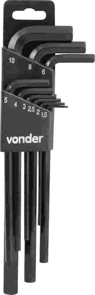 Vonder, Jogo De Chaves Hexagonais (Allen) Longa, 1,5 Mm A 10 Mm, Com 9 Peças.