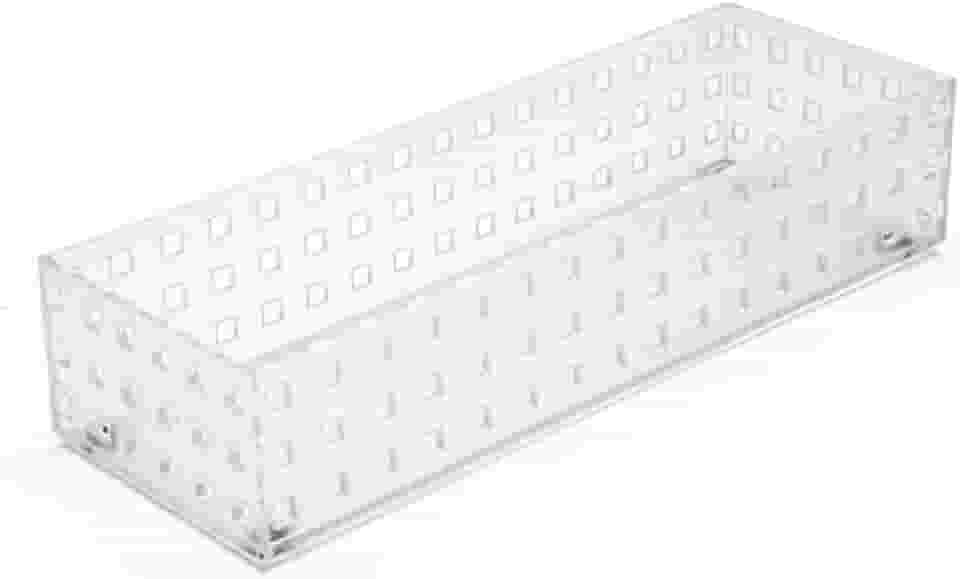 Caixa Organizadora de Acrílico Transparente Multiuso Retangular 28x10x6cm Empilhável para Cozinha Banheiro e Escritório