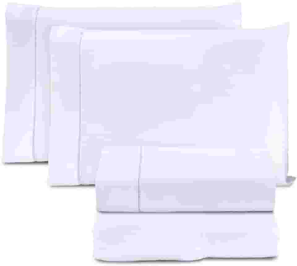 Jogo de Cama Casal Padrão Percal 400 Fios Ponto Palito 04 Peças, Antiácaro, Não faz bolinha Toque Extra Macio – Branco