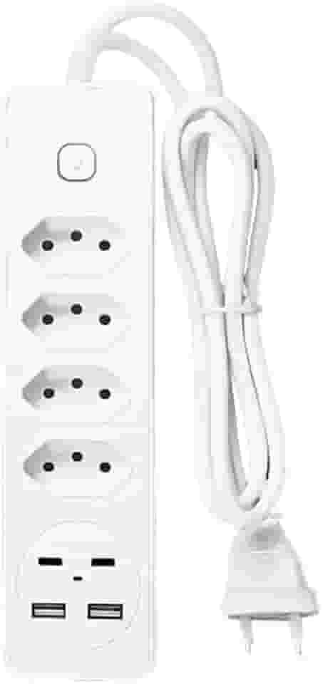 Filtro de Linha Multifuncional 4 Tomadas Espaçadas | 2 USB + 2 Tipo-C | Bivolt | Antichamas & Carregamento Rápido 2.4A