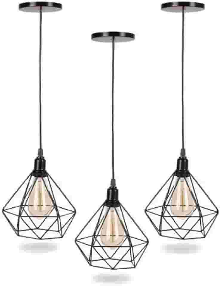 Kit 3 Lustres Pendentes Modelo Diamante-Preto Brasil Decor