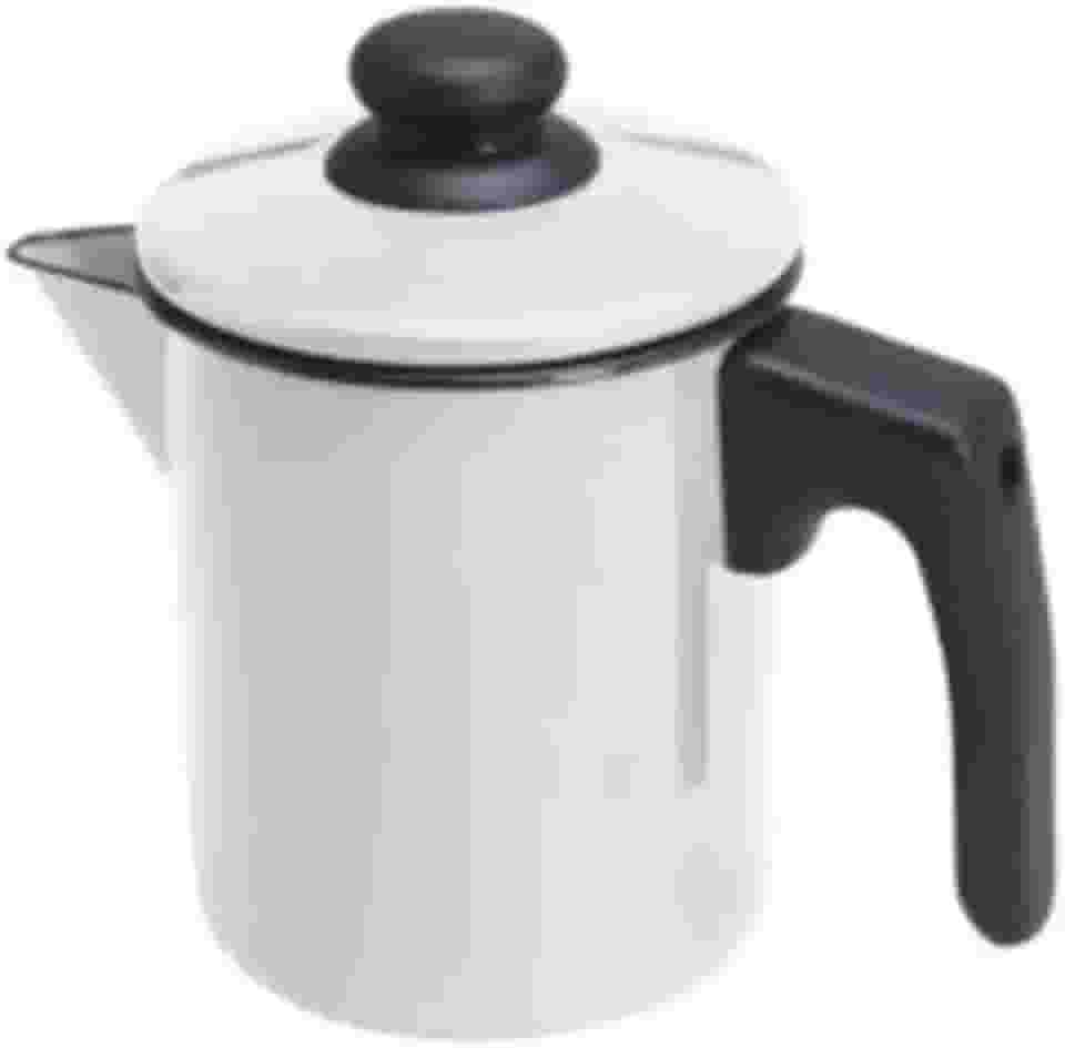 Caneca Leiteira Com Bico e Tampa Fervedor Esmaltado Ágata 900ml Branca