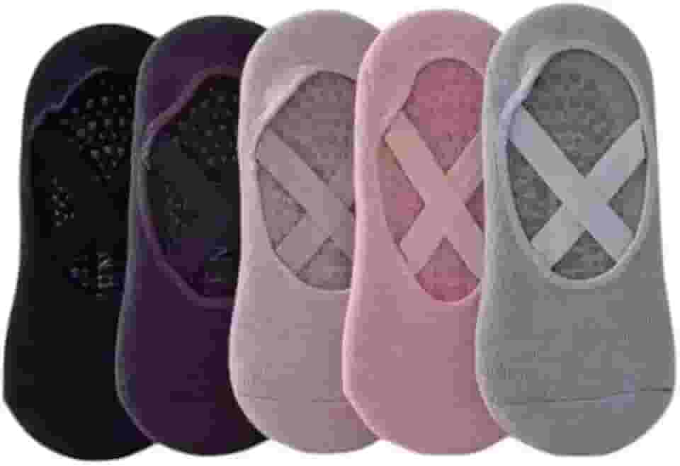 Kit Pares Meias Sapatilha Antiderrapante para Pilates e Yoga, Malha, Cores Sortidas e preta