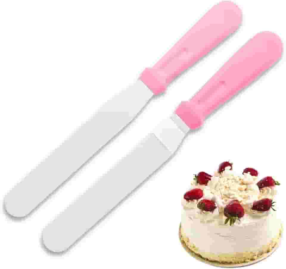 Kit 2 Espátulas de Alisar Quinar Bolo Chantily Ganache Decoração de Bolo Em Inox Espatula Angular e Reta (Rosa)