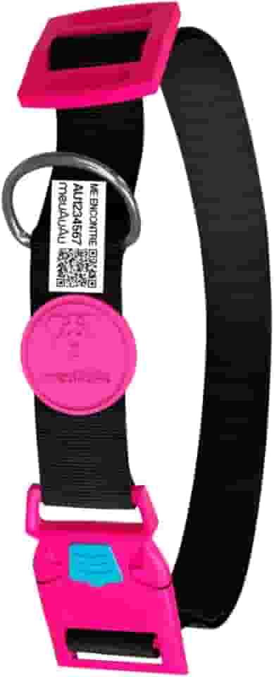 Coleira Com Identificação - Localizador - Qr Code - Com Nome Do Pet - Cães (Black Pink, M)
