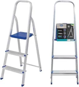 Escada De Aluminio 3 Degraus Resiste Até 120kg Domestica Construção Cor Prateado