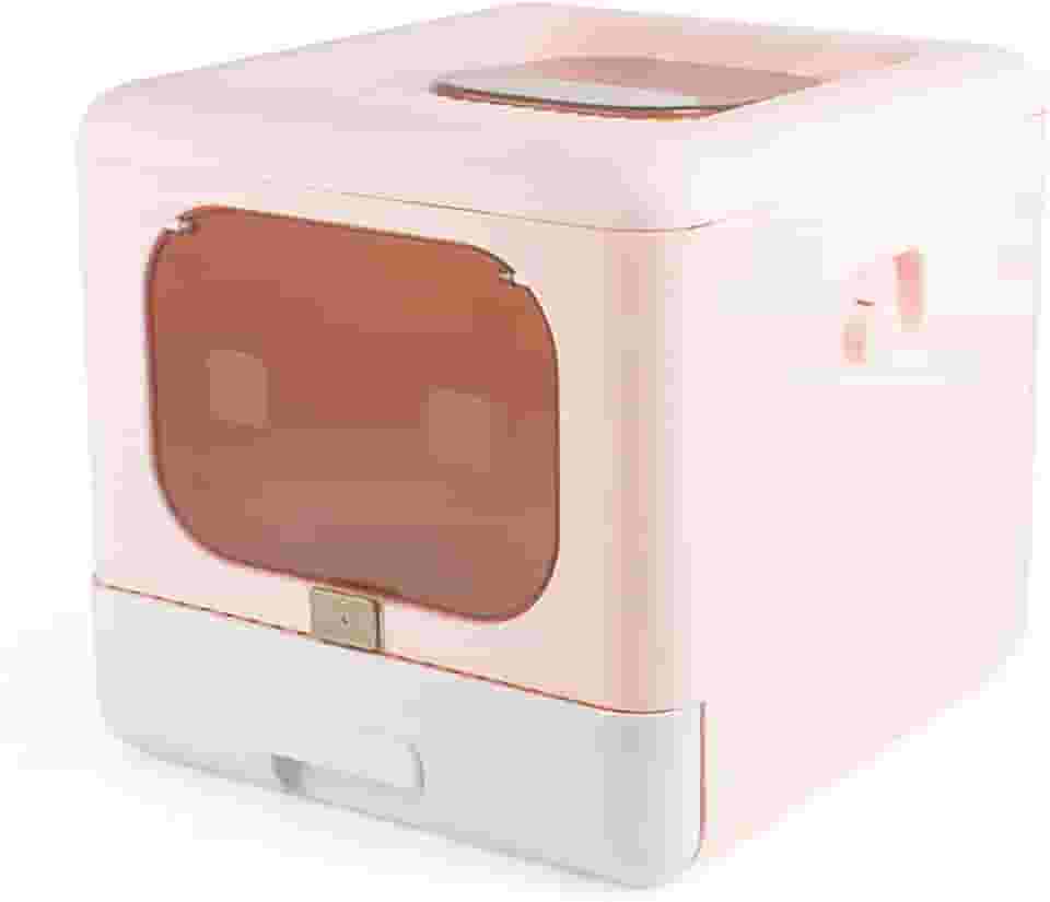 Caixa de areia para gatos fechada sem odor dobrável anti-salpicos com design de porta bidirecional para gatinhos adultos gatos idosos PP material 40 x 44 x 39 cm (rosa)