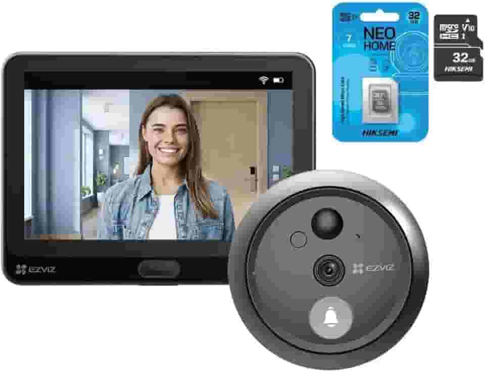 Campainha Inteligente HP4 com Olho Mágico Wi-Fi, Visor Interno FULL HD e Cartão 32GB – Detecção de Movimento e Visão Noturna