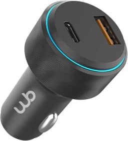WB Carregador USB-C e USB-A rápido Veicular com duas entradas 48W, Preto
