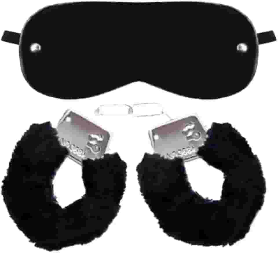 Kit Sado Algema Sexual de Metal com Pelúcia e Venda para Olhos