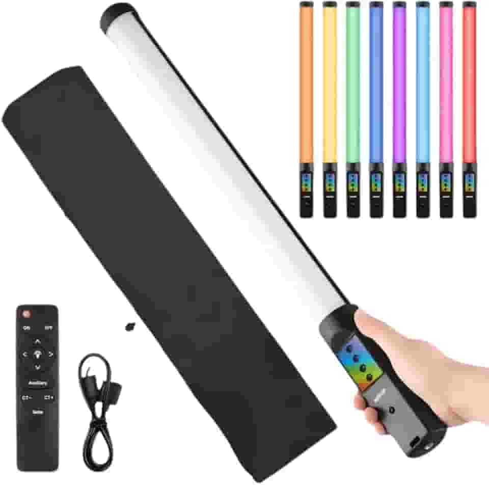 Bastão de Luz LED RGB Recarregável com Controle Remoto | Iluminação RGB Colorida e Ajustável | Para Fotografia, Vídeo e Estúdio | Conexão USB-C | Bolsa para Transporte Inclusa