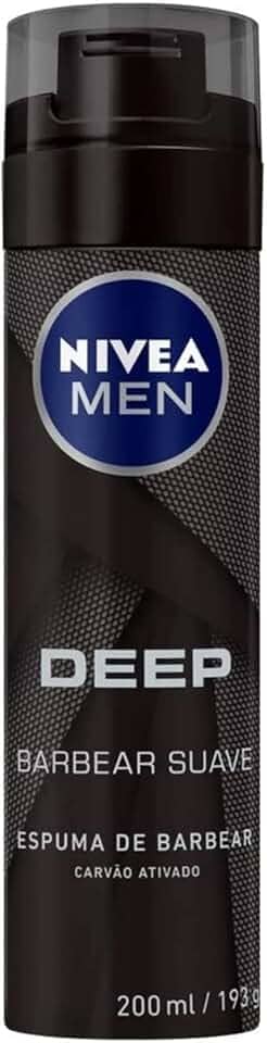 NIVEA MEN Espuma de Barbear Deep 200ml - Com carvão ativado em sua fórmula, promove um barbear suave e ainda deixa a sensação de frescor e limpeza por mais tempo