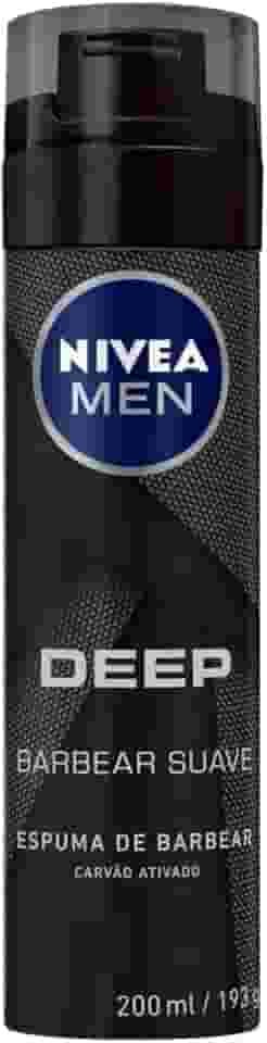 NIVEA MEN Espuma de Barbear Deep 200ml - Com carvão ativado em sua fórmula, promove um barbear suave e ainda deixa a sensação de frescor e limpeza por mais tempo