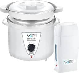 Kit Panela Depilação Termocera 900g Com Refil Branco + Aquecedor de Cera Roll-on Todo Branco Mega Bell