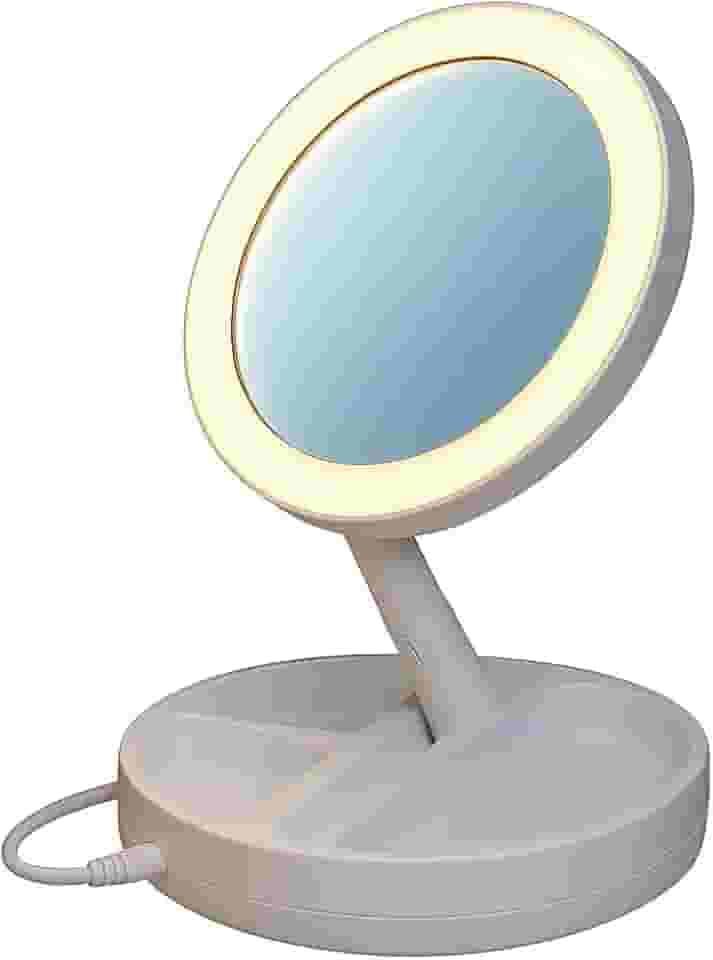 Espelho de Mesa com LED, Zoom 10X, Base Dobrável e Organizador – Ideal para Maquiagem e Decoração