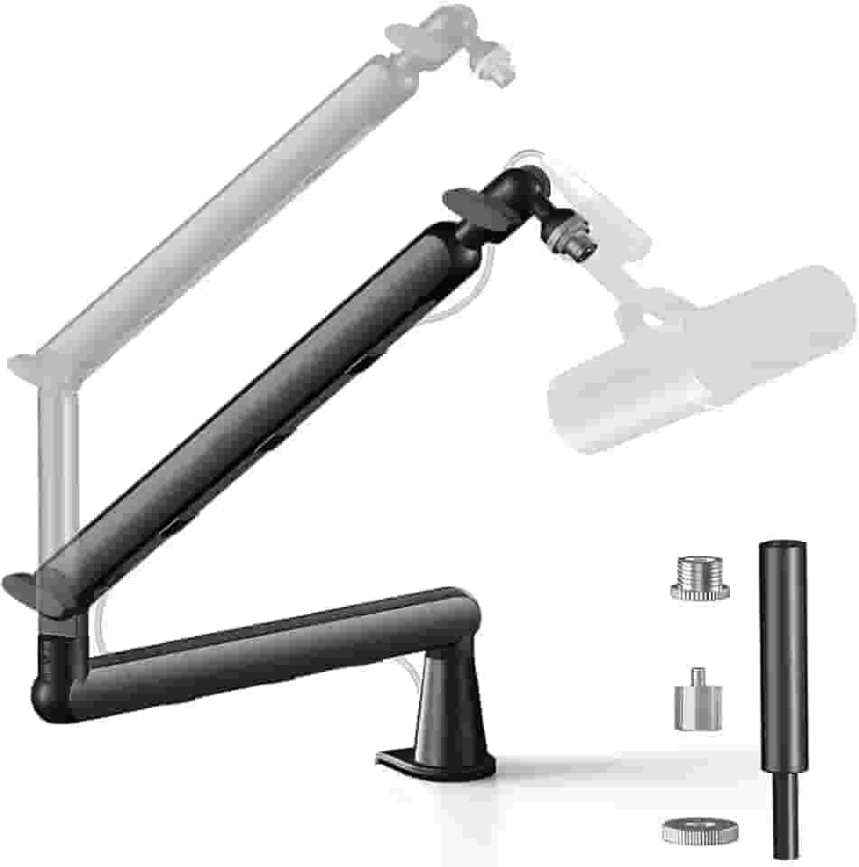 Abacafly Braço Articulado Microfone, Suporte Microfone, Braço Articulado, Suporte Microfone Mesa com Clipe de Montagem e Slot para Gerenciamento de Cabos