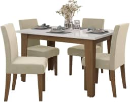 Conjunto de Mesa Sala de Jantar Miami com 4 Cadeiras Trieste Suede 1,20m Cedro/Off White/Areia Dobuê