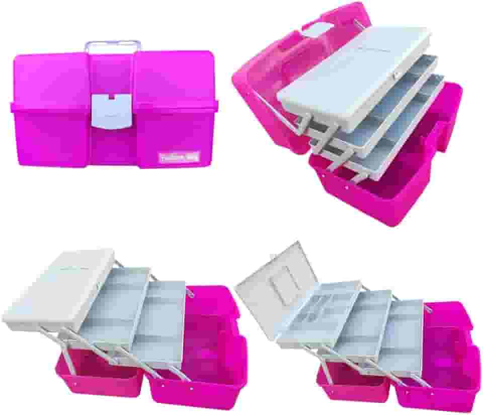 Maleta de Pesca Rosa 3 Bandejas Articuladas Com Divisórias Polymer