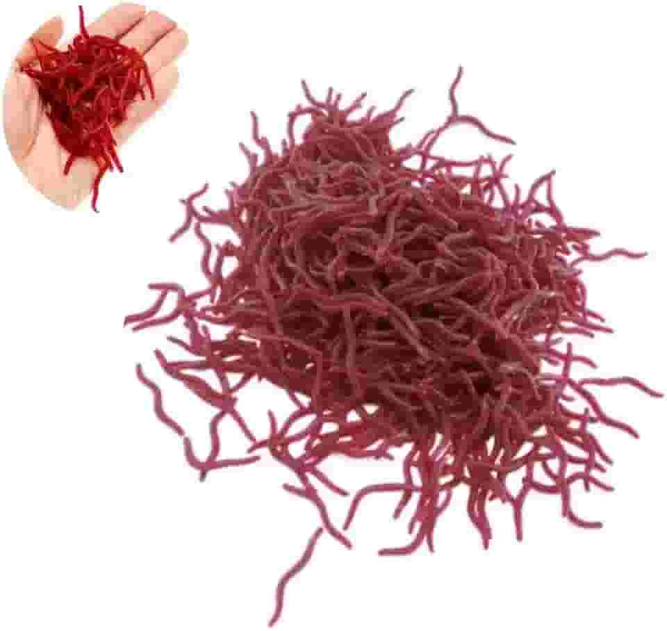 Iscas Artificiais de Minhoca, 50 Unidades, Vermelho, 3,5 cm, para Tilápia, Pacu e Bagre
