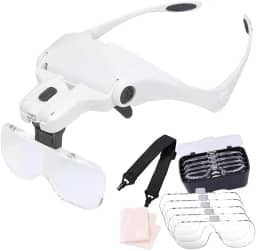 Lupa De Cabeça Profissional Óculos Leitura 2 Leds 5 Lentes Aumento Branco CBRN01385 - Commerce Brasil