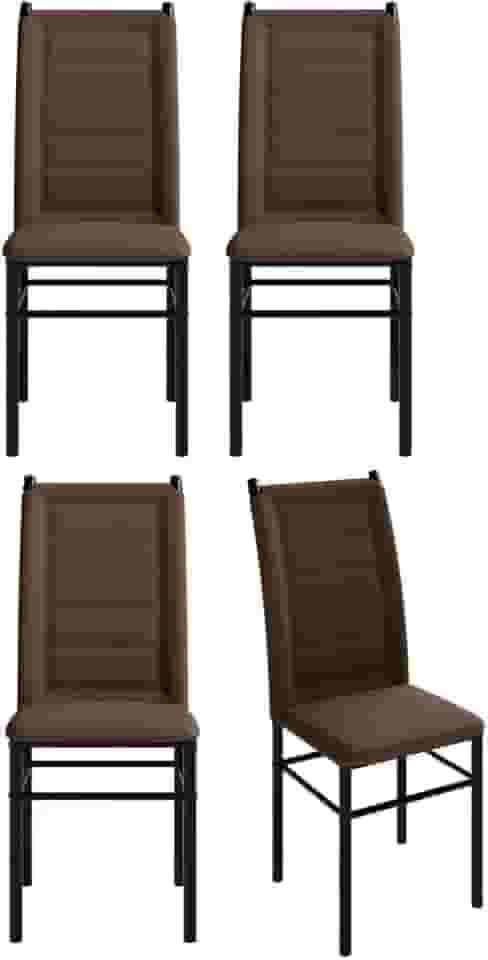 Conjunto 4 Cadeiras Sala Jantar Cozinha Estofada Tubo Preto (Preto/Marrom)