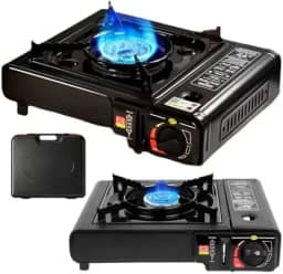 Fogareiro Portátil a Gás Butano com Ignição Eletrônica – Compacto, Econômico e Versátil – Para Camping, Pesca, Trilhas, Viagens e Cozinha – Maleta Inclusa, Chama Regulável
