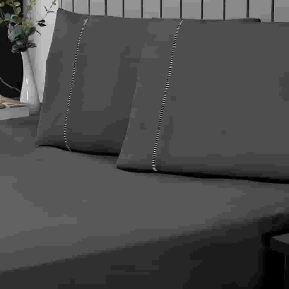 Jogo de Cama Casal Percal 400 Fios Ponto Palito 03 Peças, Antiácaro, Anti-pilling com Toque Macio - Chumbo