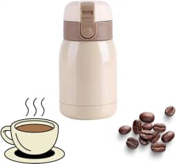 Garrafa Térmica Pequeno Inox com Tampa Antivazamento | Compacto e Elegante | Ideal para Bolsa, Lancheira, Mochila e Viagem | Mantém Quente e Frio | 200ml | Ideal para chá, café e suco. (Bege)