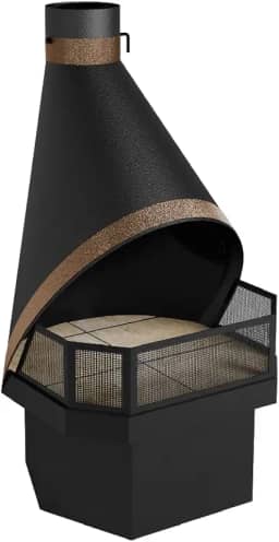 Lareira Suíça Metávila 694T – Aço Carbono, Acabamento Eletrostático Preto e Craquelado Dourado, Aquecimento Até 40 m³, Design Versátil para Canto ou Parede