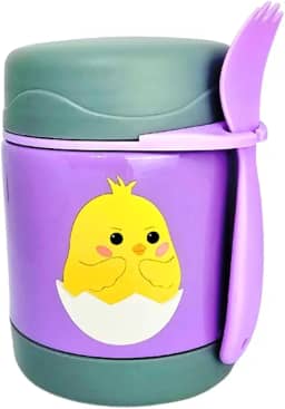 Pote Térmico Bebê Infantil 320 ml Aço Inox Com Garfo Bamboo (LILÁS)