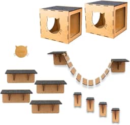 BOXFAN Kit Playground para Gato Com Degraus Ponte Nichos Prateleiras Brinquedo Pet Gatos de Parede 11 Peças em Mdf 4mm Reforçado