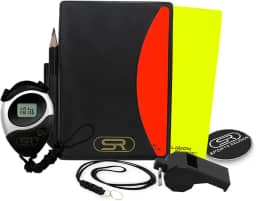 Kit Cartão De Árbitro C/Porta Cartão + Apito C/Cordão + Cronometro + Moeda +