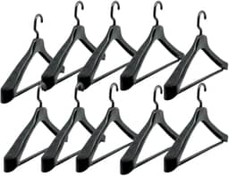 Kit 10 Cabides Anatômicos de Plástico Reforçado | com Gancho Giratório, 45x27cm | Ideal para Terno, Blazer, Casaco e Sobretudo | Preto