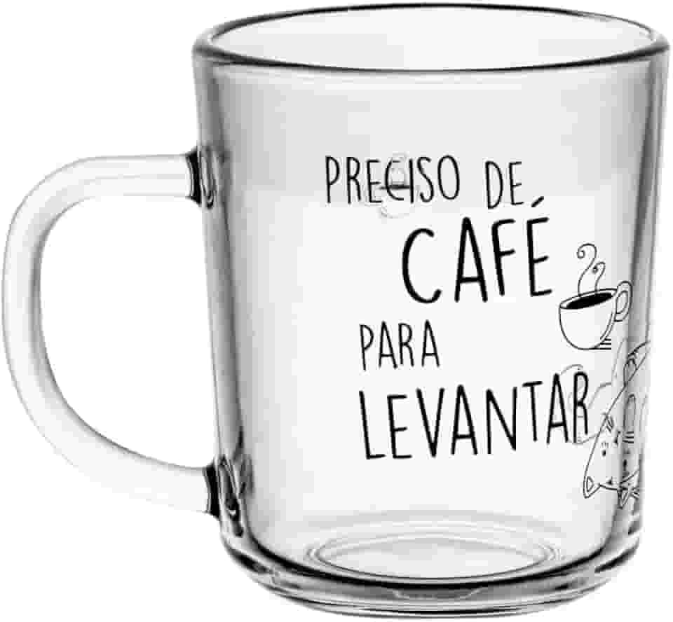 LYOR - Conjunto 2 Canecas em Vidro para Café com Frase ''Para Levantar'' - Capacidade 220ml