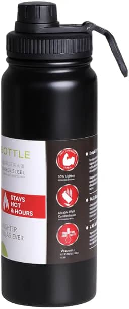Garrafa de Água Térmica Inox 800ml Esportiva com Alça Parede Dupla Isolada a Vácuo Antivazamento Garrafinha Academia Fitness Corrida Esportes Escritório – Premium