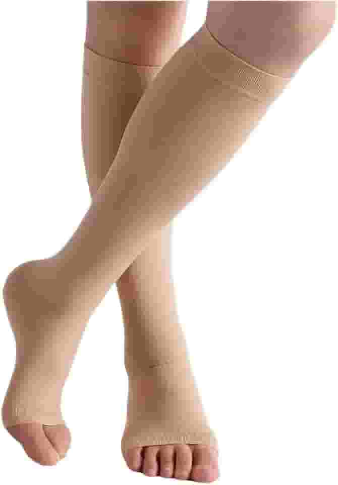Meia 3/4 de Média Compressão, 20-30mmHg, Pé Aberto Sem Ponteira, Compressão Terapêutica