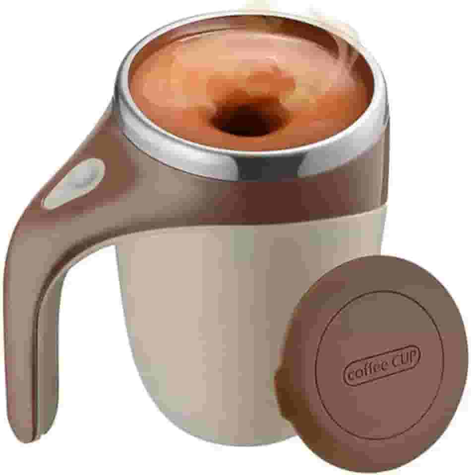 Caneca Copo Mixer Térmico Recarregável USB Inox Misturador Automático 380ml Com Tampa Xícara Elétrico Mistura Automática Shake Café (Marrom, USB)