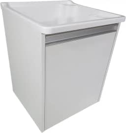 Tanque de Lavanderia 26l Plastico + Gabinete MDF Suspenso de Parede Pequeno (Branco)