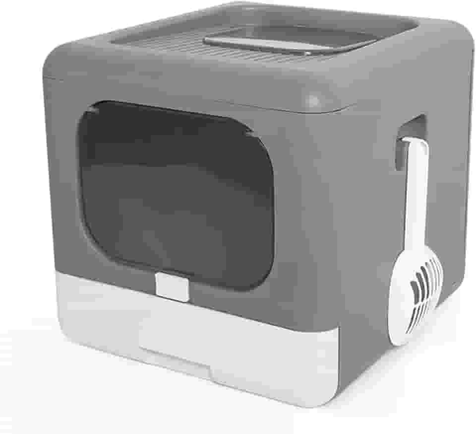 Pilipane Caixa de areia para gatos fechada sem odor dobrável anti-salpicos com design de porta bidirecional para gatinhos adultos gatos idosos PP material 40x44x39cm (cinza)