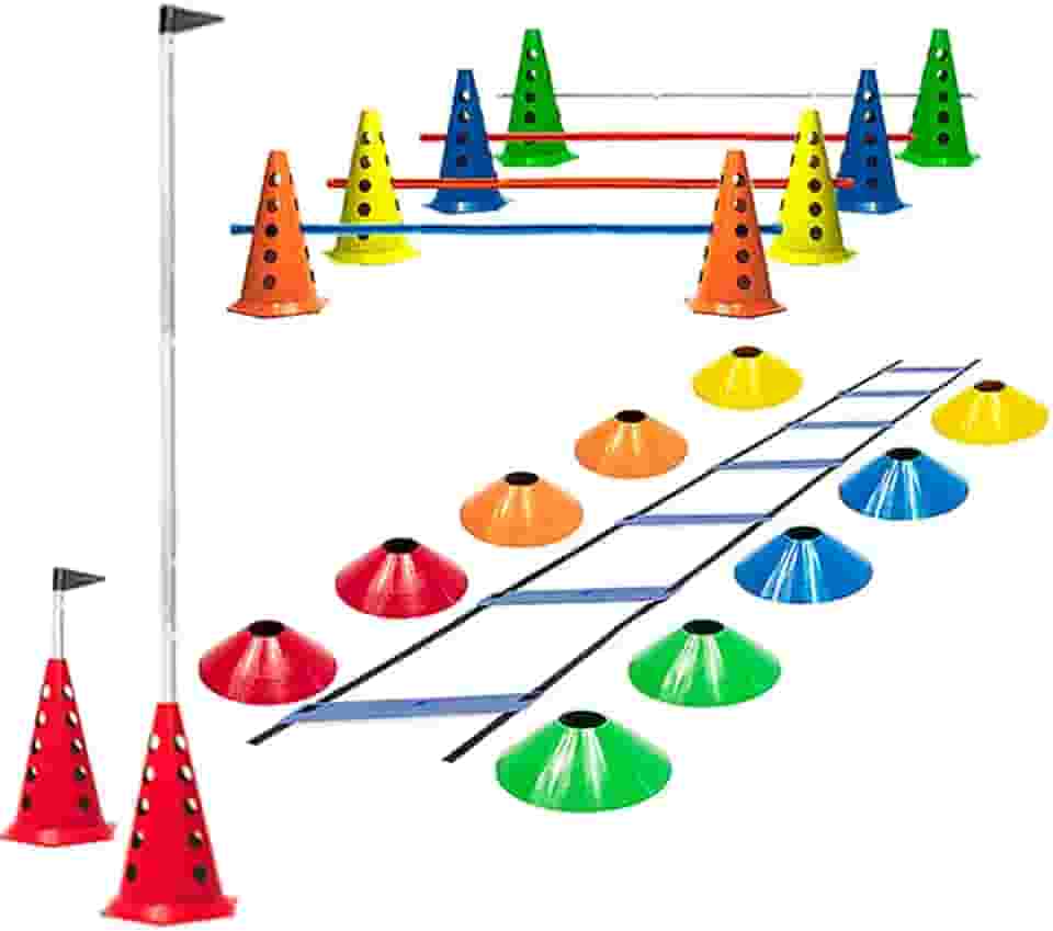 Escada Funcional + 10 Cones Furados C/Barreiras + 10 Pratos (Kit 1)