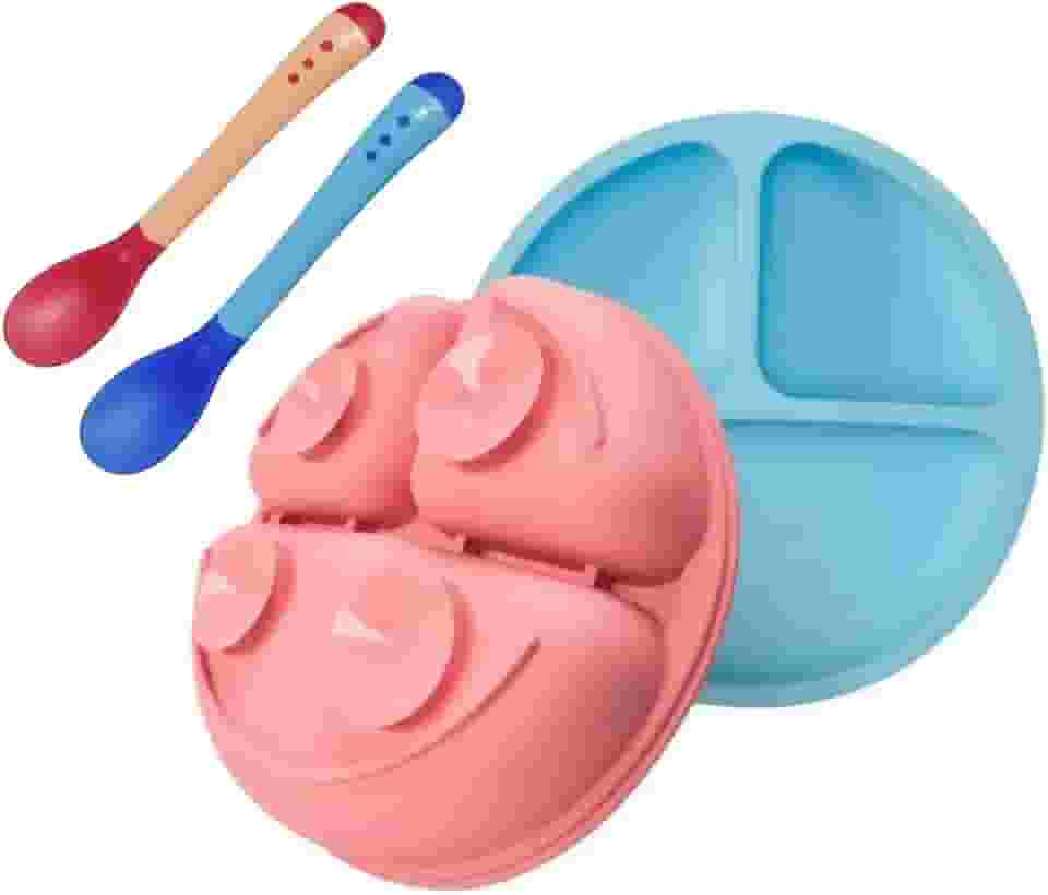 Kit Alimentação Prato Silicone e Ventosa + Colher Silicone Termosensível Bebê Linha Premium M5 Armarinhos (Rosa)