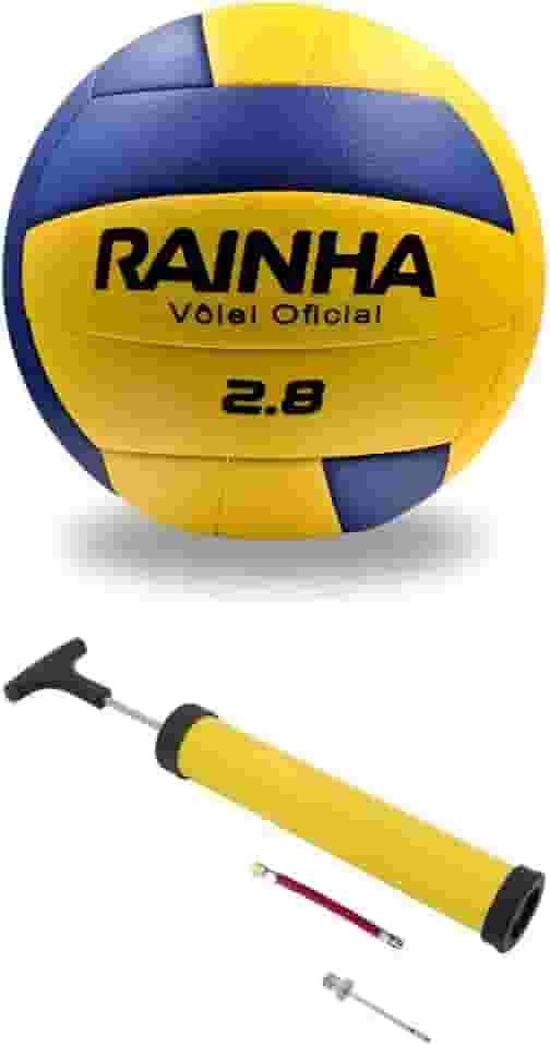 Bola de Vôlei Profissional Rainha 2.8 - Perfeita para Jogos em Areia e Quadra Para Treinos, Jogos e Lazer, Amarela + Bomba de Ar
