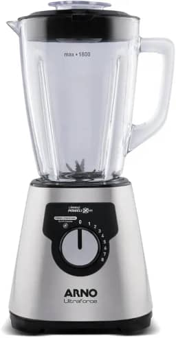 Liquidificador Arno Ultraforce 1400W LN92, Inox, com 6 Lâminas Powelix Pro, Jarra de Vidro de 2.2L, Resistente a Choque Térmico e Tecnologia Limpa Fácil, 220V
