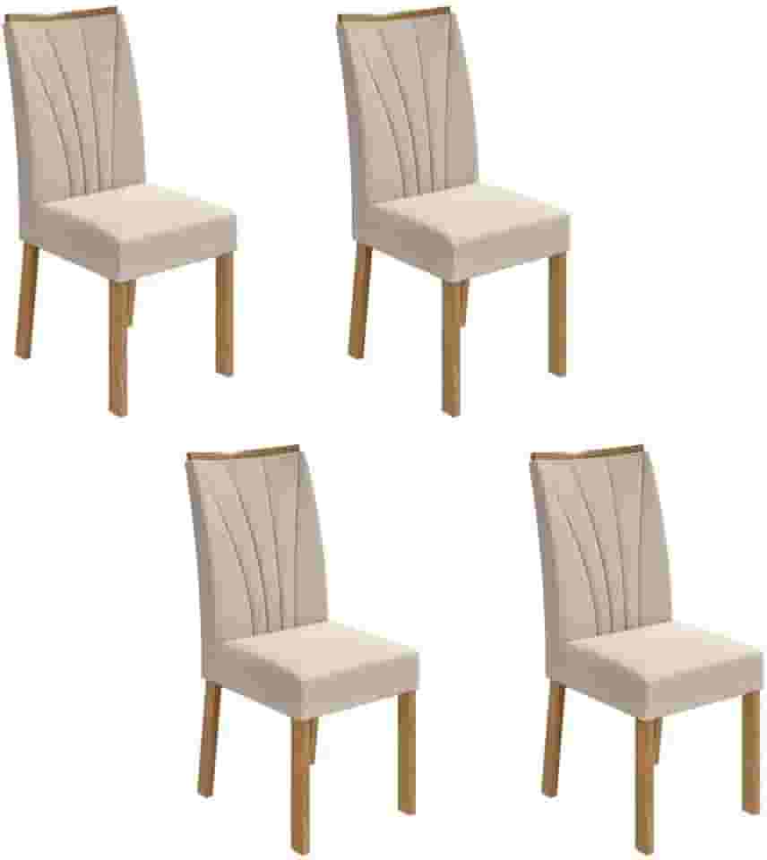 Conjunto 4 Cadeiras Estofadas Apogeu Móveis Lopas Amêndoa Clean/linho Rinzai Bege
