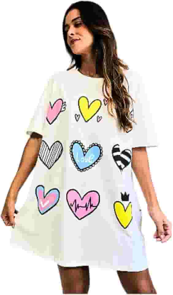 Camisola Feminina De Dormir Camisetão Verão Coração Pijama