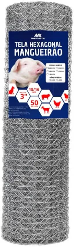 Tela Metálica Galinheiro Hexagonal Fio 18 1,00 m rolo com 50 metros Porco Carneiro - Makrometal