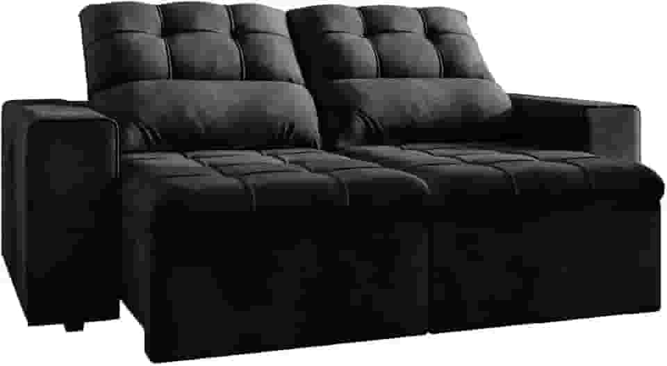 Sofá Retrátil e Reclinável 2 Lugares 1,80m Veludo Malibu Preto